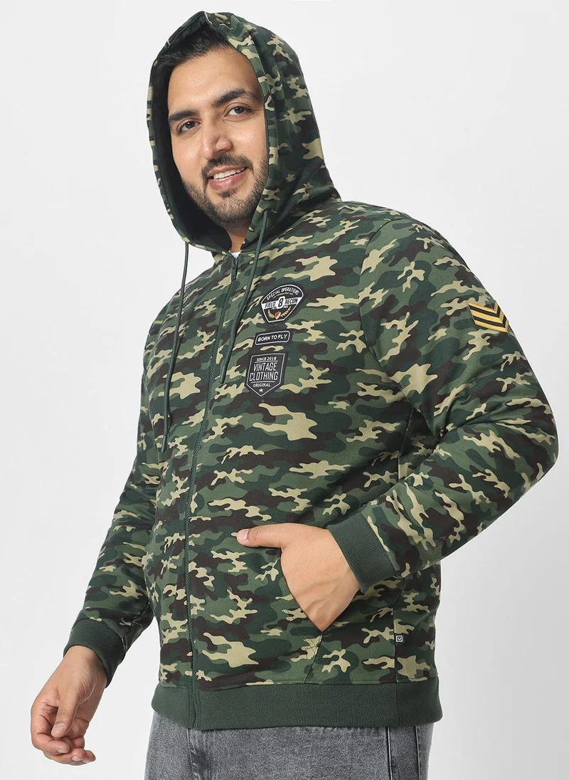 Urbano Fashion  Urbano Plus Men's Green Cotton Camouflage Printed Hooded Neck Sweatshirt for Men | Best Price UAE